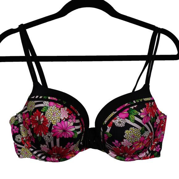 Victoria's Secret Very Sexy Push-up Plunge Bra 36D Underwire Black Floral Sexy - Picture 1 of 9
